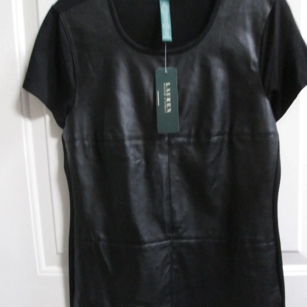 new RALPH LAUREN Black leather look like pullover blouse Sz - Picture 3 of 14